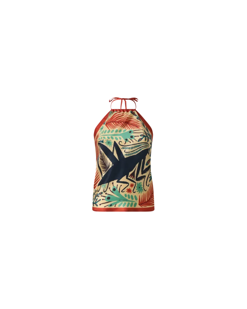 Etro Neckholder-top Aus Seide Mit Platziertem Print Etro X Tabby Booth, Damen, Cremefarben Cremefarben