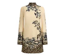 Minikleid Aus Envers-satin Mit Print Vorn Und Leopardenmuster, Damen, Beige, Größe