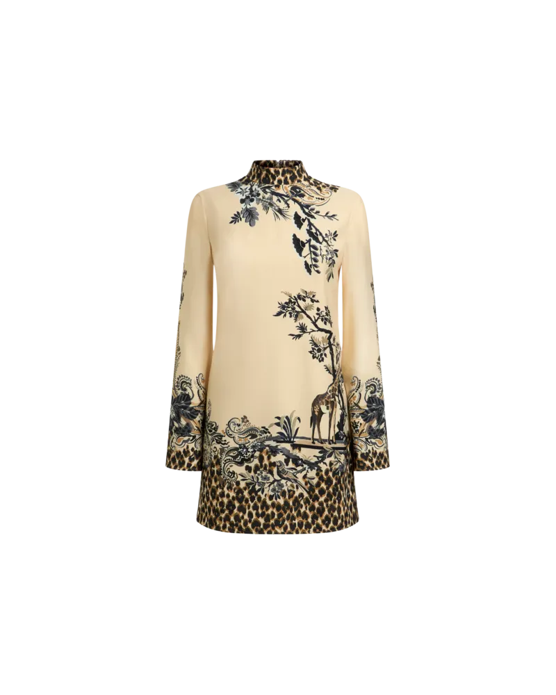 Etro Minikleid Aus Envers-satin Mit Print Vorn Und Leopardenmuster, Damen, Beige, Größe Beige