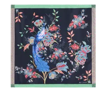Einstecktuch Aus Seidentwill Mit Pfau, Herren, Blau