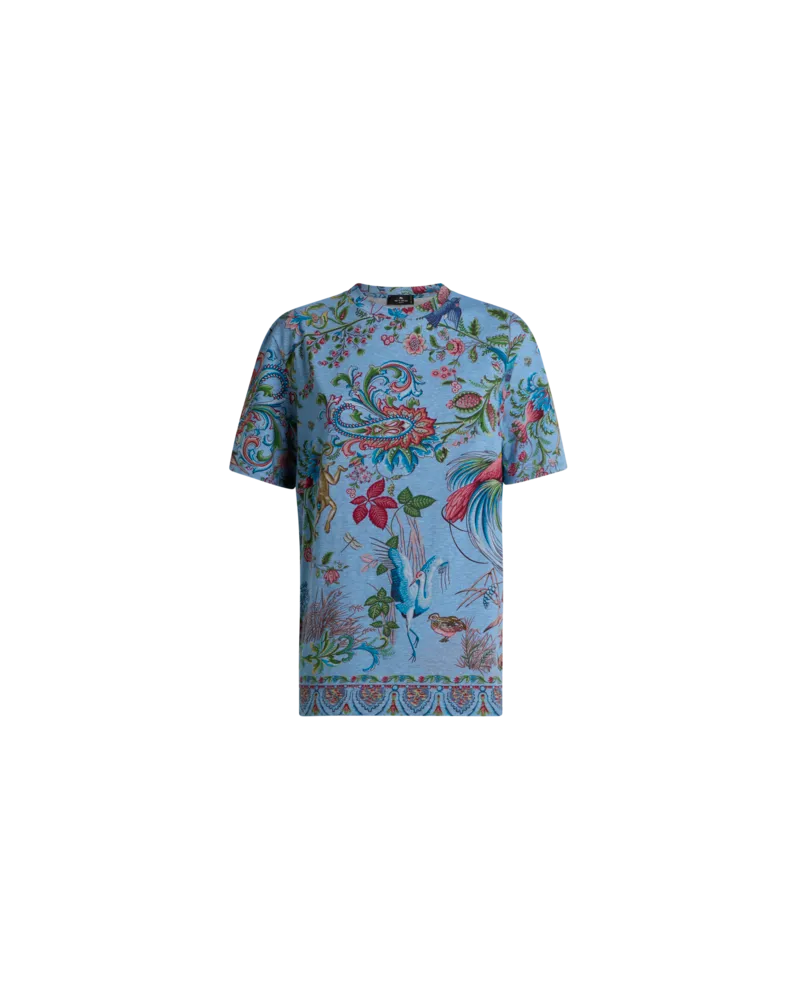 Etro T-shirt Aus Baumwolle Mit Motiv Flora Und Fauna, Damen, Hellblau, Größe Hellblau
