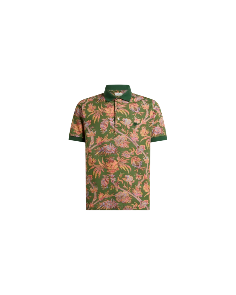 Etro Poloshirt Aus Piqué Aus Baumwolle Mit Floralem Paisley-motiv, Herren, Grün, Größe Grün
