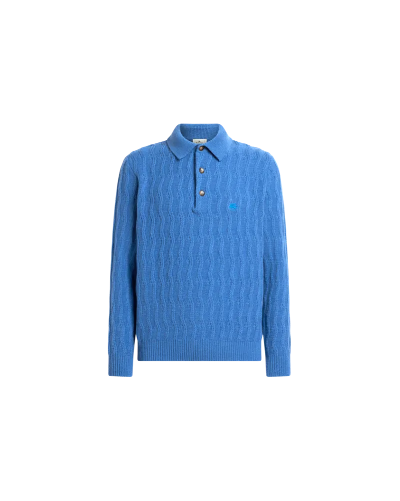 Etro Pullover Im Polostil Aus Kschmir Mit Wellenmuster, Herren, Hellblau, Größe Hellblau