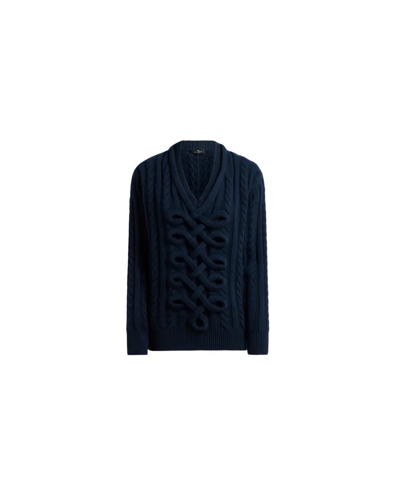 Etro Gerippter Pullover Aus Einer Wollmischung Mit Zopfmuster, Damen, Blau, Größe Blau