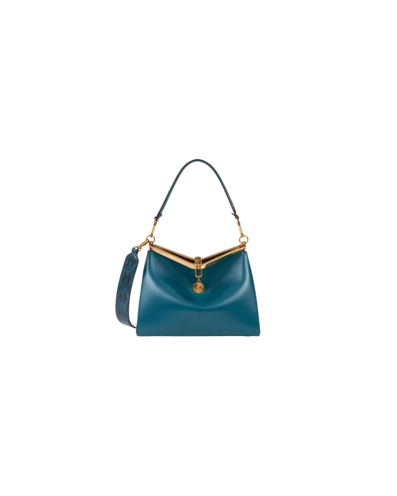 Etro Tasche Vela Mittelgross Aus Leder Mit Henkel Aus Elaphe-leder, Damen, Hellblau Hellblau