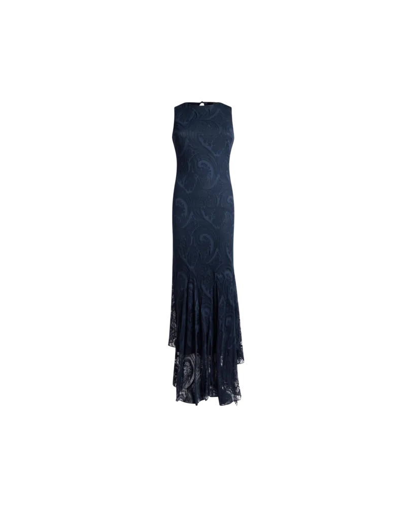 Etro Langes Kleid Aus Dévoré-jersey Aus Einer Baumwollmischung Mit Paisley-motiv, Damen, Blau, Größe Blau
