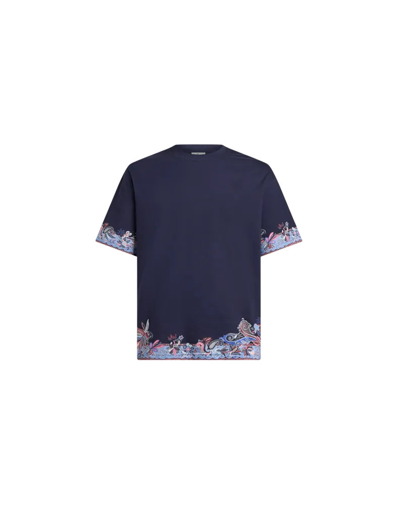 Etro T-shirt Aus Baumwolljersey Mit Platziertem Paisely-print, Herren, Blau, Größe Blau