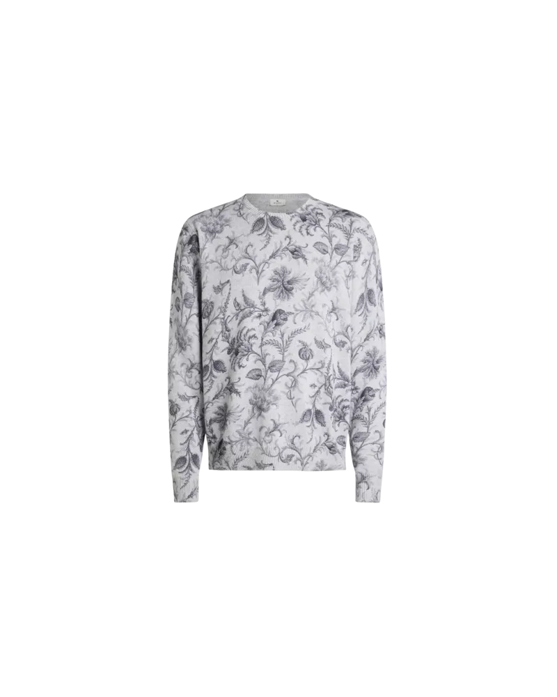 Etro Pullover Aus Einer Baumwollmischung Mit Floralem Motiv, Herren, Grau, Größe Grau