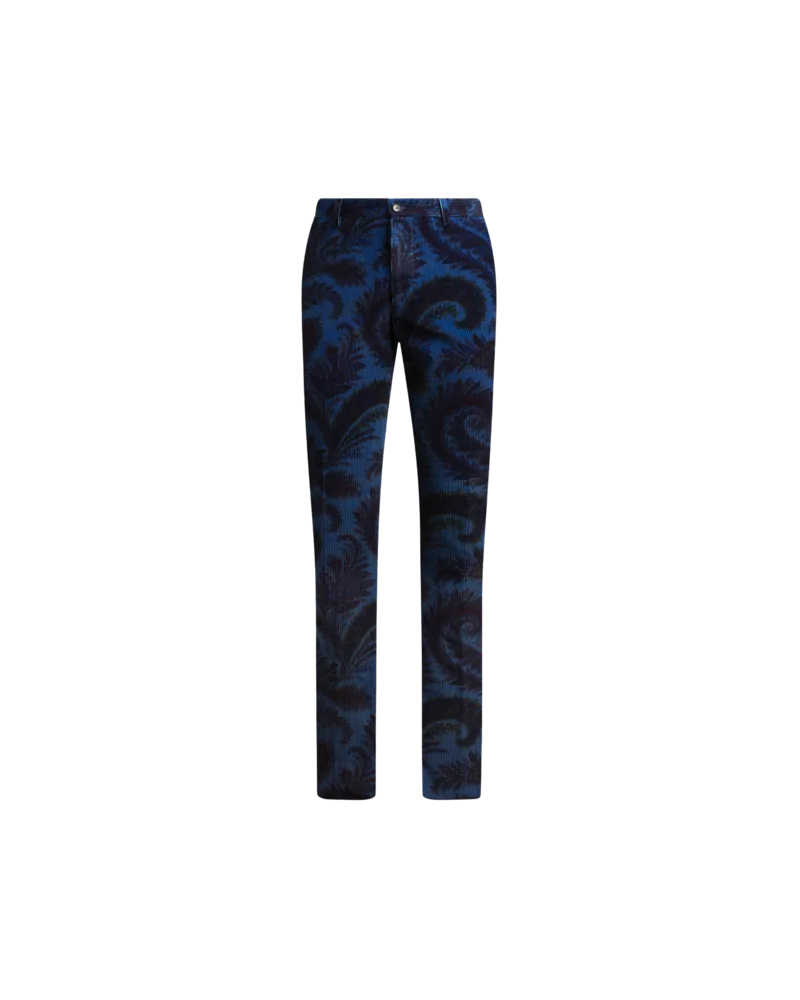 Etro Gerade Hose Aus Cordsamt Mit Foliage-motiv, Herren, Blau, Größe Blau