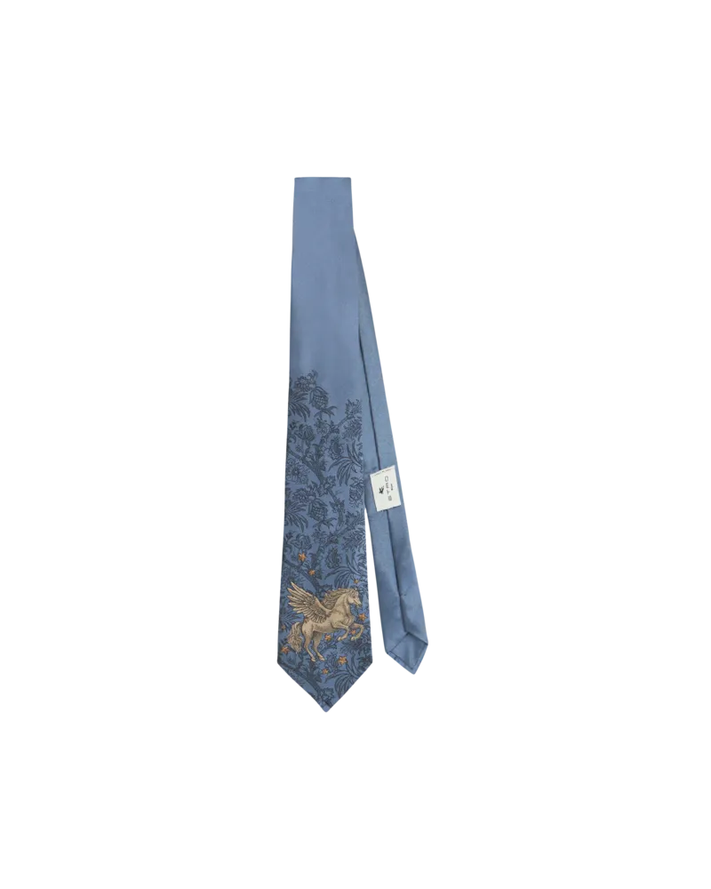 Etro Jacquard-krawatte Aus Seide Mit Floralem Motiv Und Platziertem Pegaso, Herren, Hellblau Hellblau