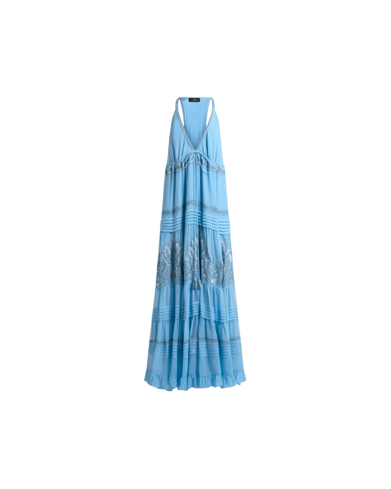 Etro Besticktes Maxikleid Aus Seide, Damen, Hellblau, Größe Hellblau