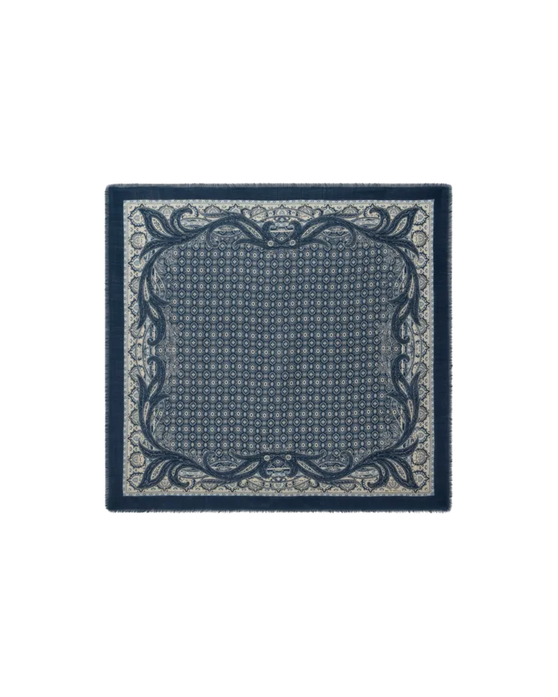 Etro Tuch Aus Wolle Mit Krawatten-motiv, Herren, Blau Blau