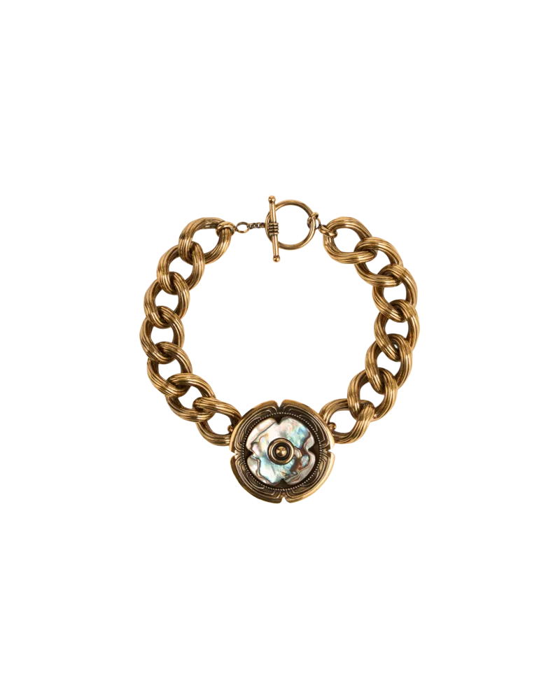 Etro Vergoldete Halskette Mit Blume Aus Perlmutt, Damen, Gold Gold