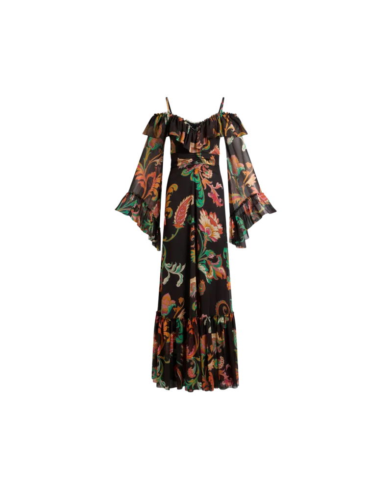 Etro Langes Boho-kleid Mit Allover-blumendruck, Damen, Schwarz, Größe Schwarz