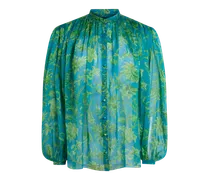 Hemdbluse Aus Seide Mit Raffungen Und Floralem Motiv, Damen, Hellblau, Größe