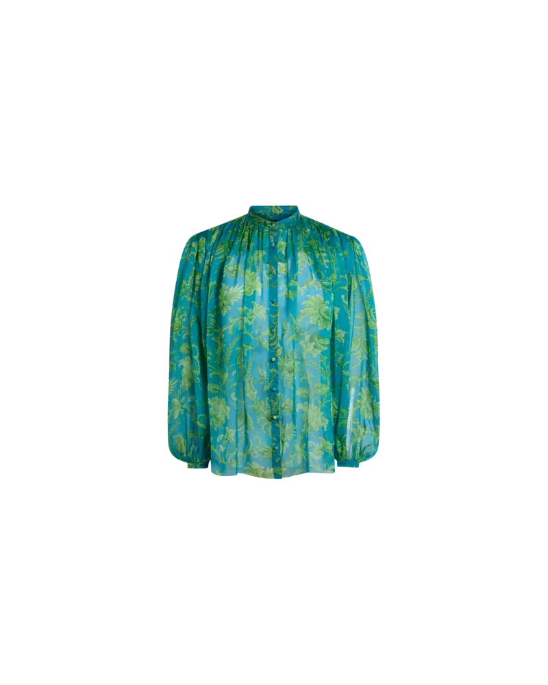 Etro Hemdbluse Aus Seide Mit Raffungen Und Floralem Motiv, Damen, Hellblau, Größe Hellblau