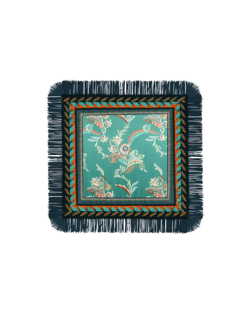 Etro Tuch Aus Seide Mit Narzissenmotiv Fransen Und Kleinen Perlen, Damen, Hellblau Hellblau