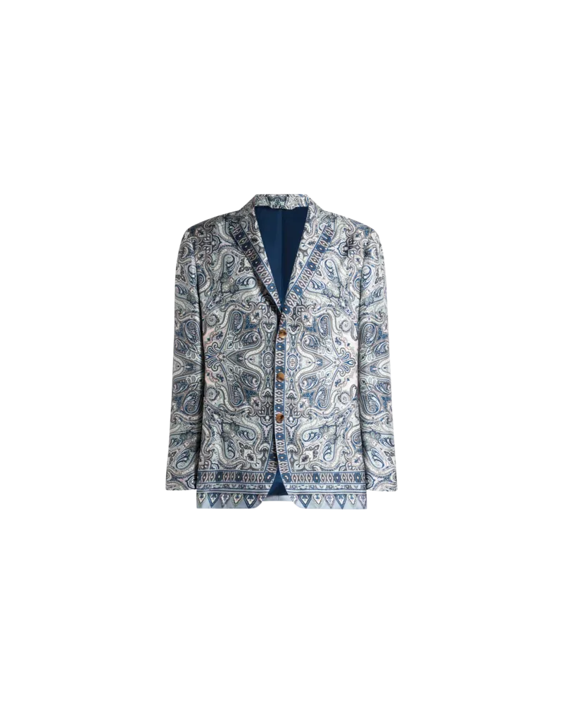 Etro Einreihige Jacke Aus Seide Mit Platziertem Paisley-pochette-print, Herren, Hellblau, Größe Hellblau