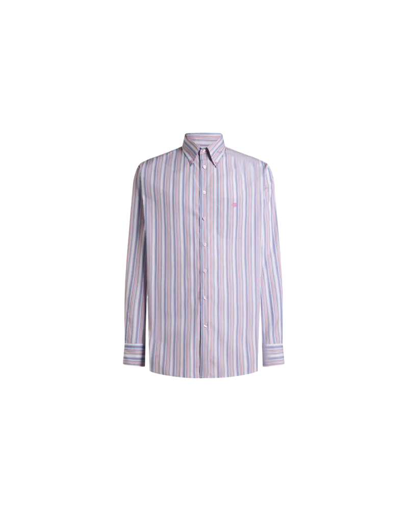 Etro Gestreiftes Button-down-hemd Mit Pegaso, Herren, Violett, Größe Violett