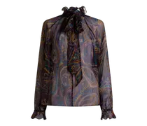 Bluse Aus Seide Mit Paisley-foliage-motiv, Damen, Schwarz, Größe