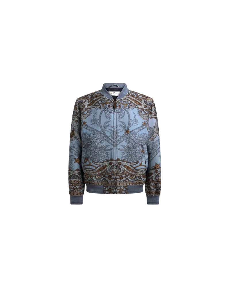 Etro Jacquard-bomberjacke Aus Einer Wollmischung Mit Platziertem Pegaso-dessin, Herren, Hellblau, Größe Hellblau