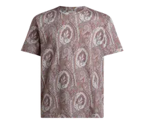 T-shirt Aus Baumwolle Mit Floralem Paisley-motiv, Herren, Braun, Größe