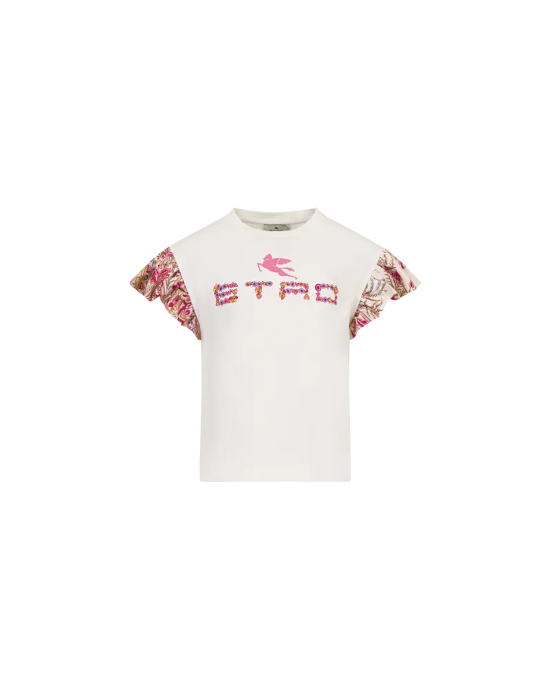Etro T-shirt Aus Baumwolljersey Mit Floralem Print Mit Logo, Rosa, Größe Rosa
