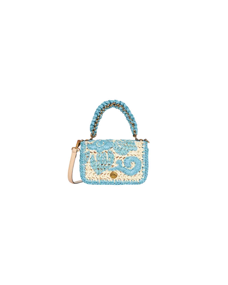 Etro Bond-minitasche Aus Gewebtem Bast, Damen, Hellblau Hellblau