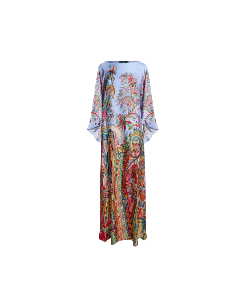Etro Langes Kleid Aus Twill Mit Platziertem Paisley-foliage-print, Damen, Hellblau, Größe Hellblau