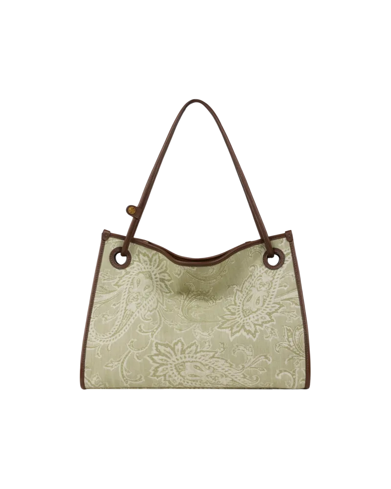 Etro Shopper Eyes Mittelgross Aus Denim Mit Jacquardmuster, Damen, Grün Grün