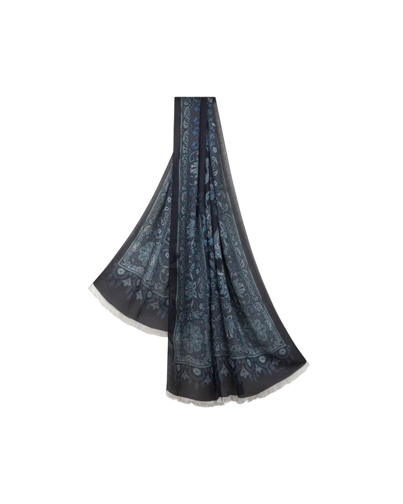 Etro Schal Aus Einer Baumwollmischung Mit Jacquardmuster, Herren, Blau Blau