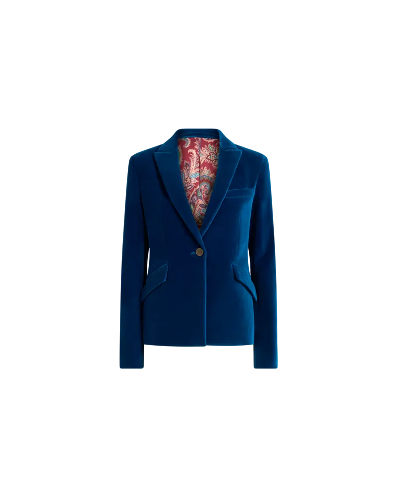 Etro Einreihige Jacke Aus Samt, Damen, Blau, Größe Blau