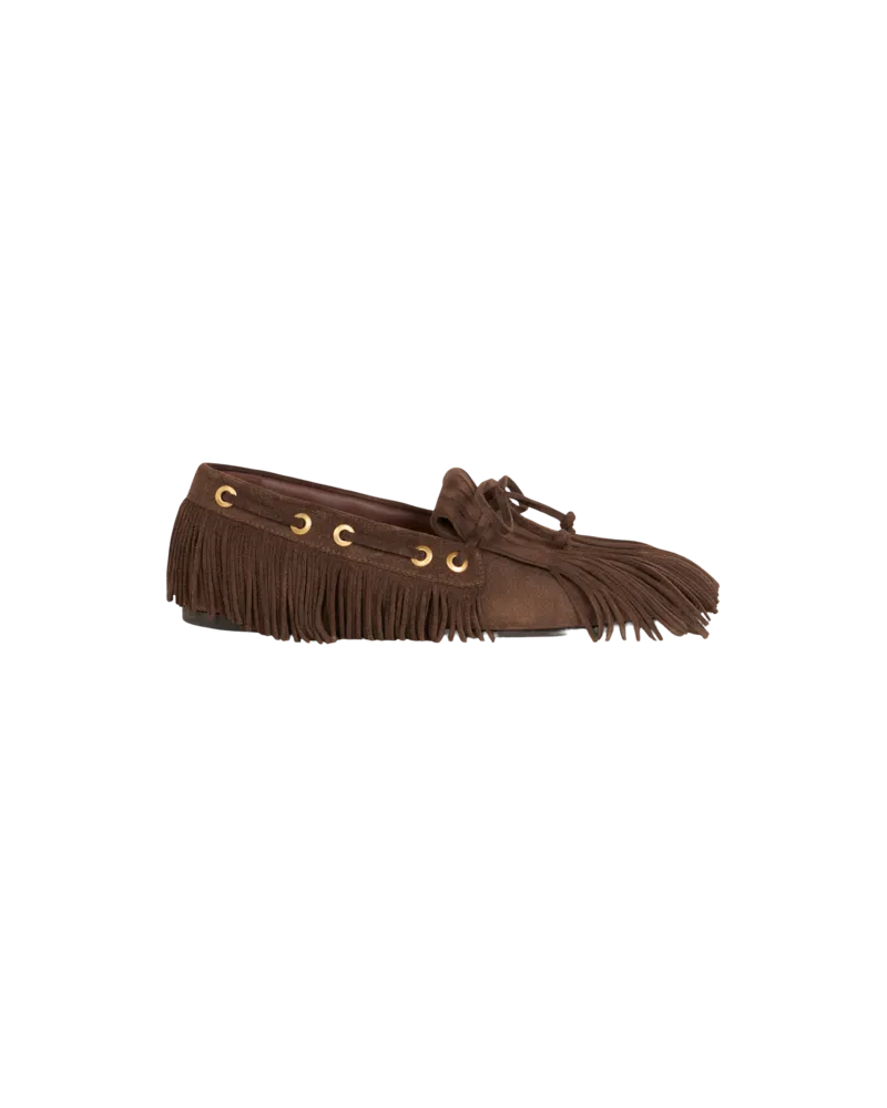 Etro Bootsmokassins Aus Veloursleder Mit Fransen, Damen, Braun, Größe Braun
