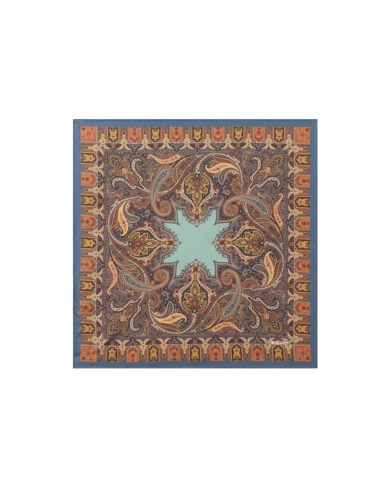 Etro Pochette Aus Seide Mit Geometrischem Paisley-motiv, Herren, Hellblau Hellblau