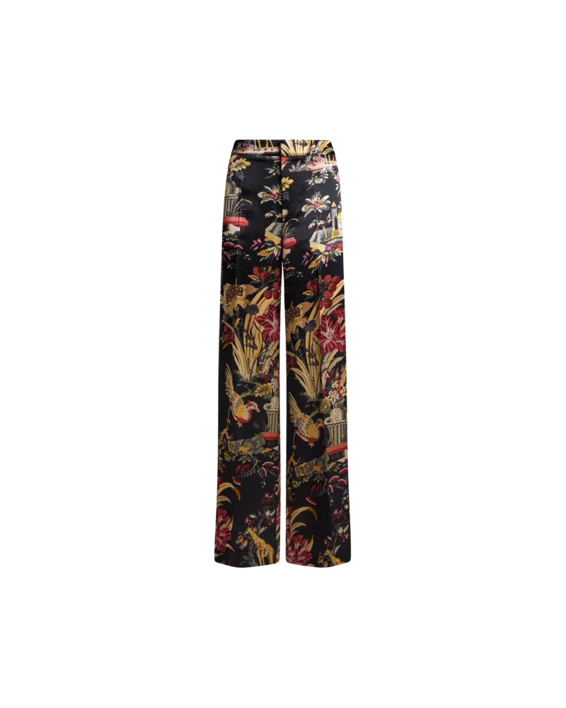 Etro Hose Aus Envers-satin Mit Blumen- Und Tiermotiv, Damen, Schwarz, Größe Schwarz