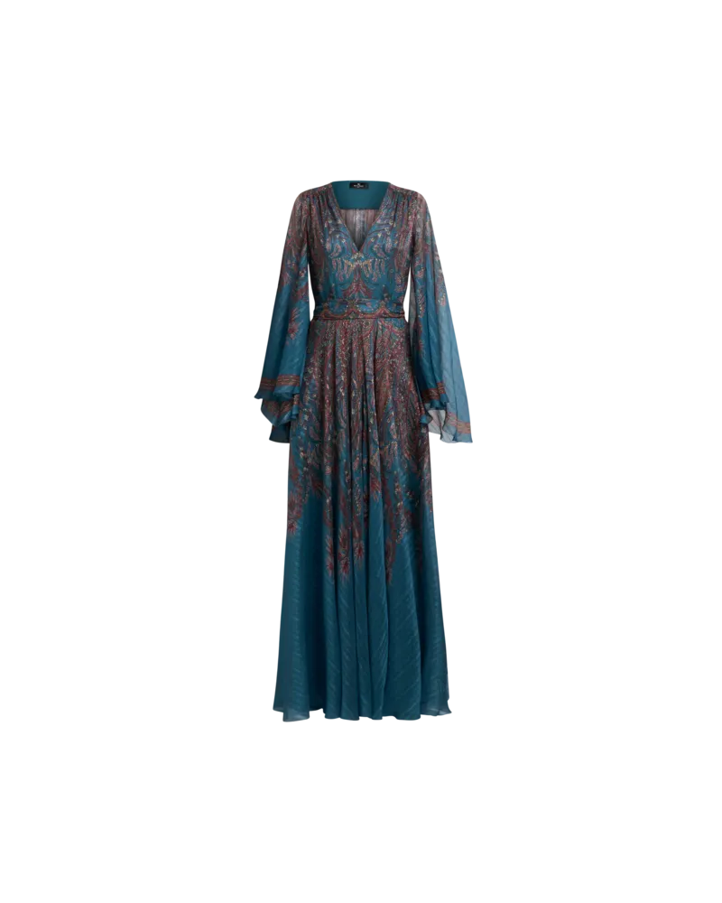 Etro Langes Kleid Mit Floralem Paisleymuster Aus Seide, Damen, Blau, Größe Blau