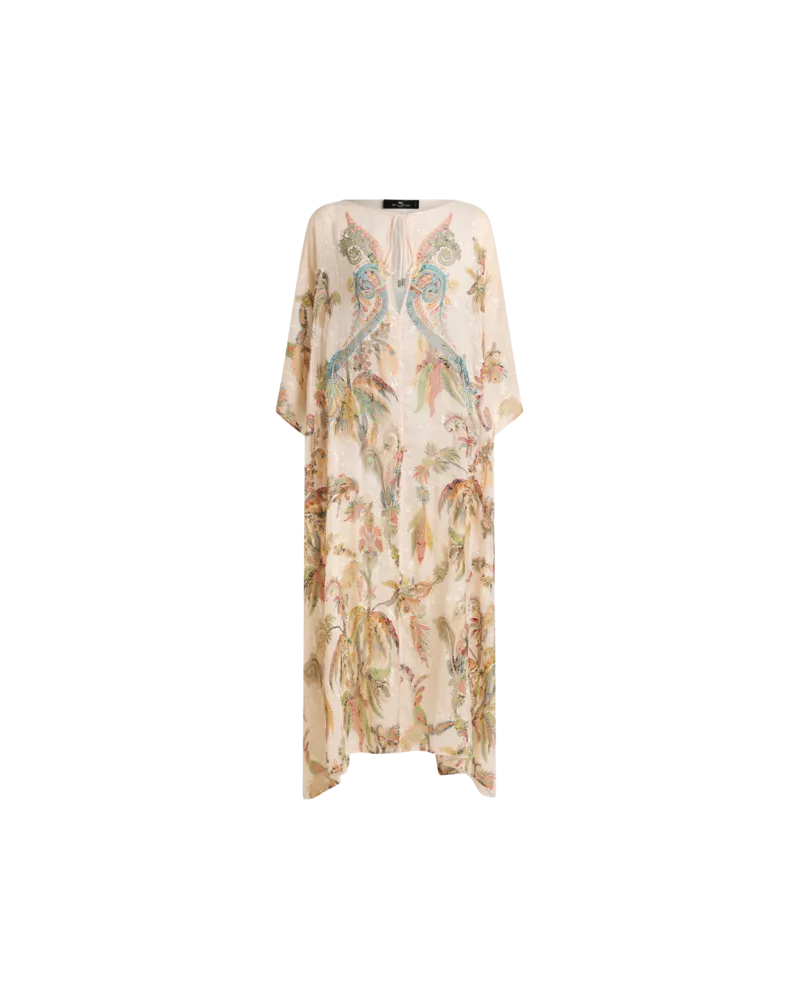 Etro Kaftan Aus Krepon Mit Stickereien Und Paisley-foliage-motiv, Damen, Beige Beige