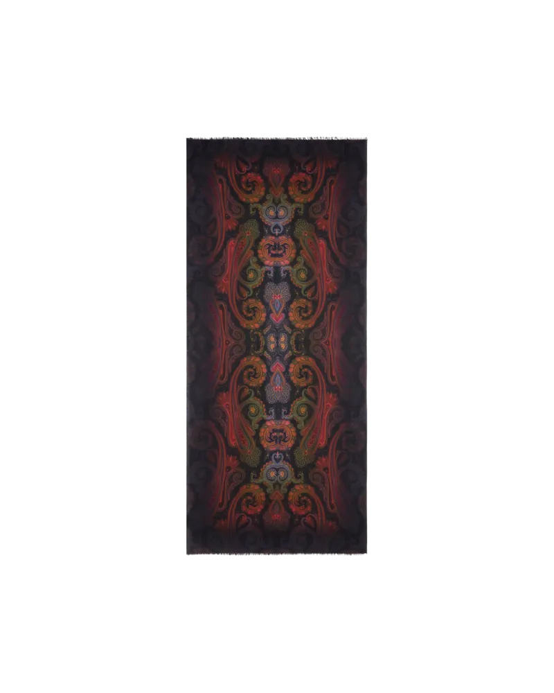 Etro Schal Aus Wolle Und Kaschmir Mit Dégradé-motiv, Damen, Navyblau Navyblau