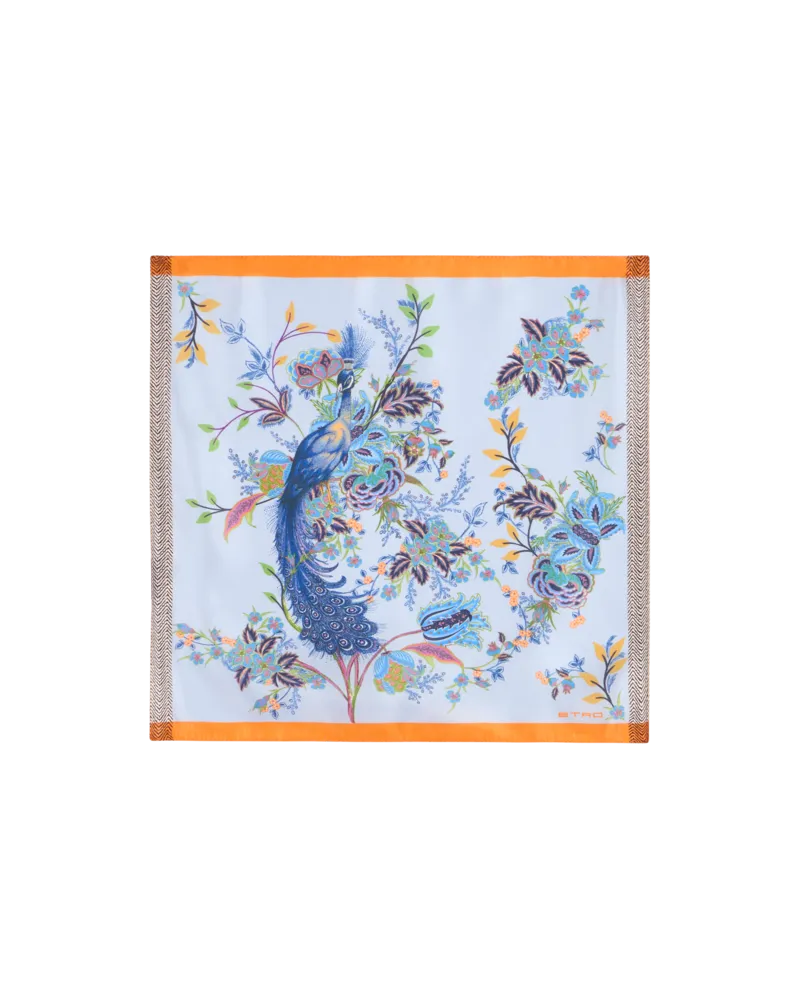 Etro Einstecktuch Aus Seidentwill Mit Pfau, Herren, Himmelblau Himmelblau