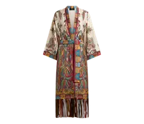 Staubmantel Aus Seide Mit Fransen Und Platziertem Paisley-foliage-print, Damen, Cremefarben, Größe