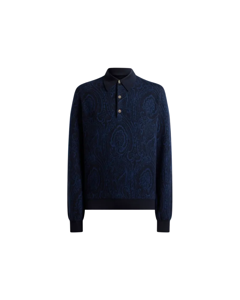 Etro Jacquard-pullover Im Polostil Aus Einer Wollmischung Mit Arnica-motiv, Herren, Blau, Größe Blau