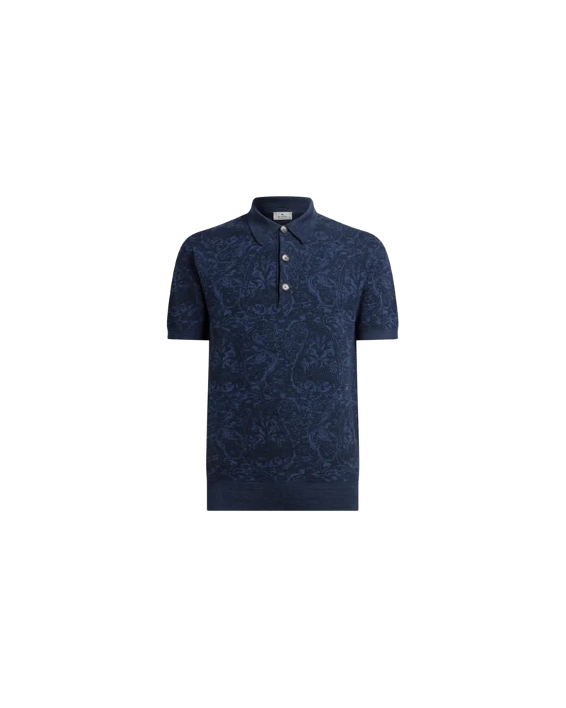 Etro Poloshirt In Einer Mischung Aus Baumwolle Und Wolle, Herren, Blau, Größe Blau
