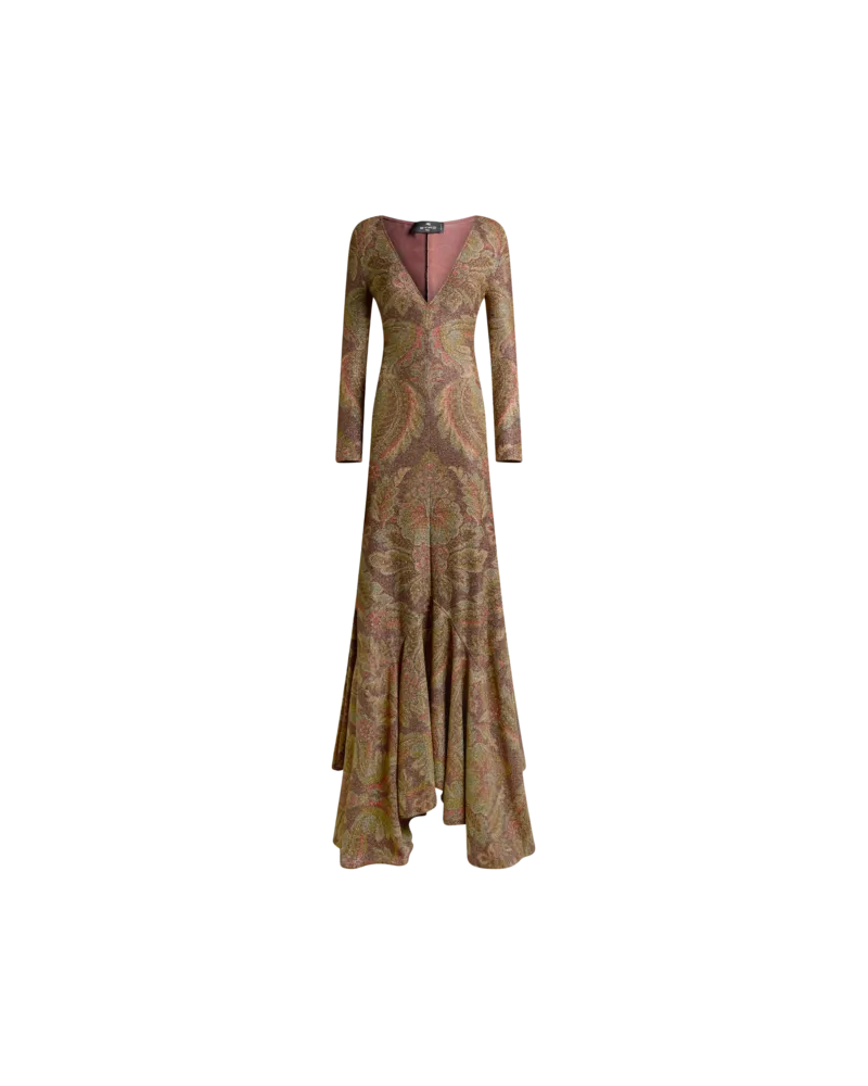 Etro Langes Kleid Aus Jersey Mit Floralem Motiv, Damen, Braun, Größe Braun