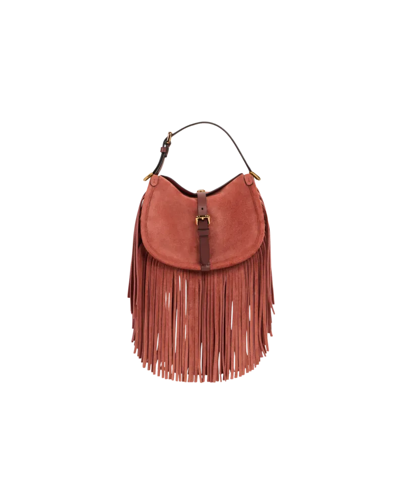 Etro Kleine Tasche Pony Aus Veloursleder Mit Fransen, Damen, Rosa Rosa