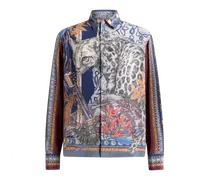 Hemd Aus Seide Mit Platziertem Leoparden-print, Herren, Blau, Größe