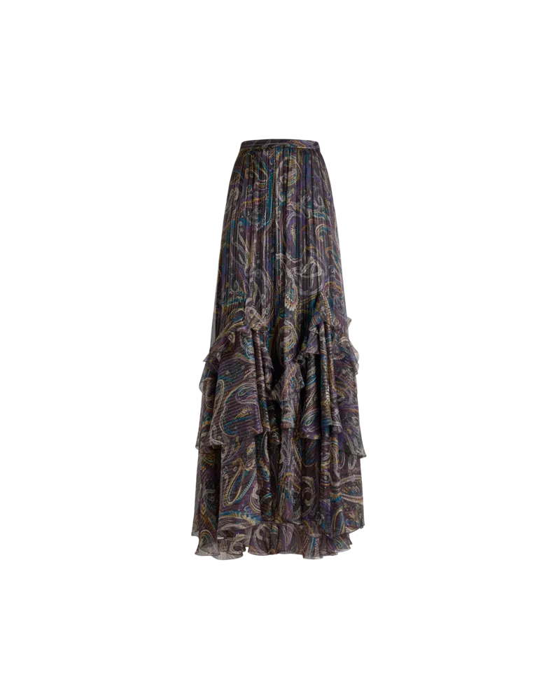Etro Langer Rock Aus Seide Mit Paisley-foliage-motiv, Damen, Schwarz, Größe Schwarz