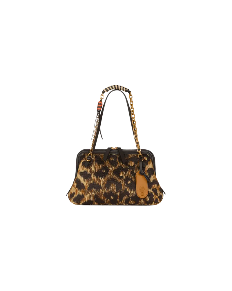 Etro Tasche Doc Klein Aus Bast Mit Animal-stickerei, Damen, Multicolor Multicolor