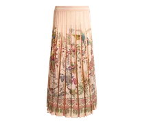 Midirock Mit Plisseefalten Aus Einer Baumwollmischung Mit Platziertem Flora-und-fauna-print, Damen, Orange, Größe