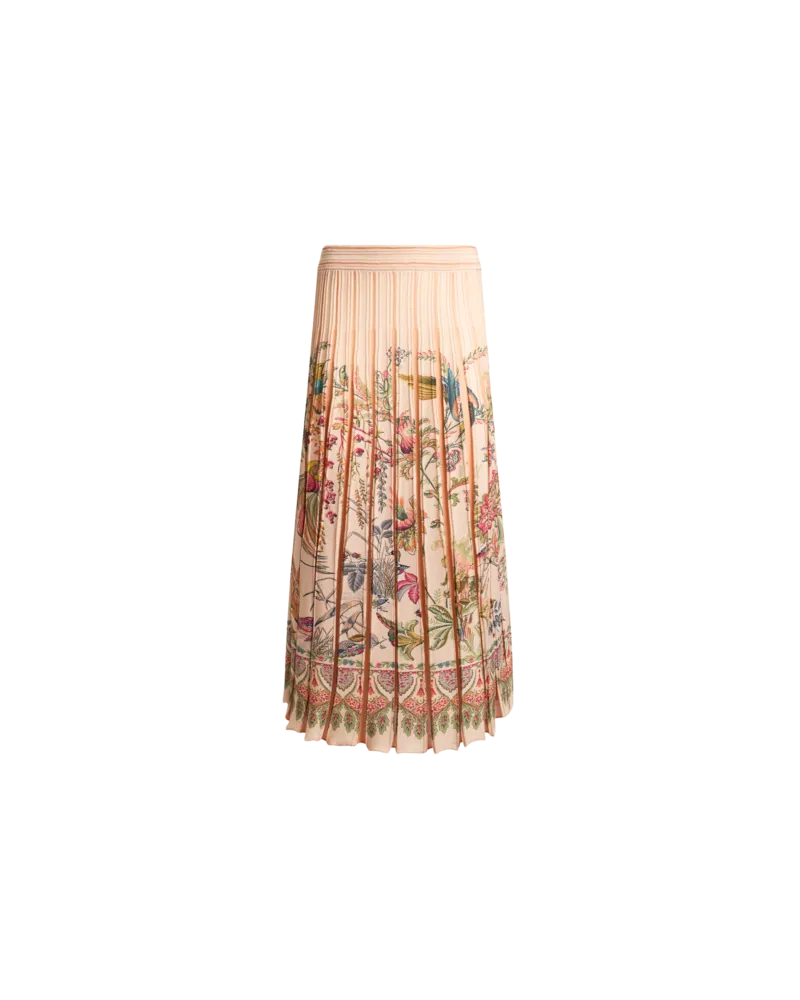 Etro Midirock Mit Plisseefalten Aus Einer Baumwollmischung Mit Platziertem Flora-und-fauna-print, Damen, Orange, Größe Orange