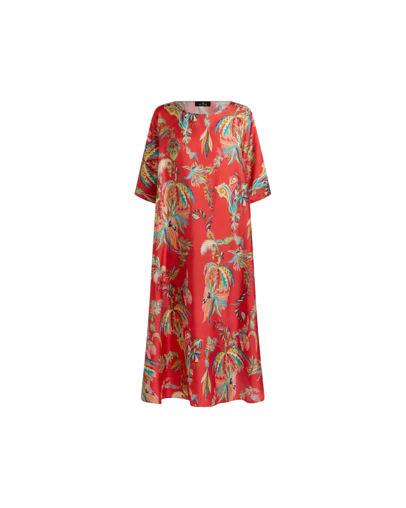 Etro Langes Tunika-kleid Aus Seiden-twill Mit Paisley-foliage-motiv, Damen, Rot, Größe Rot